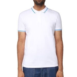 X RAY Mens Short Sleeve Polo, White/Ocean Blue size small